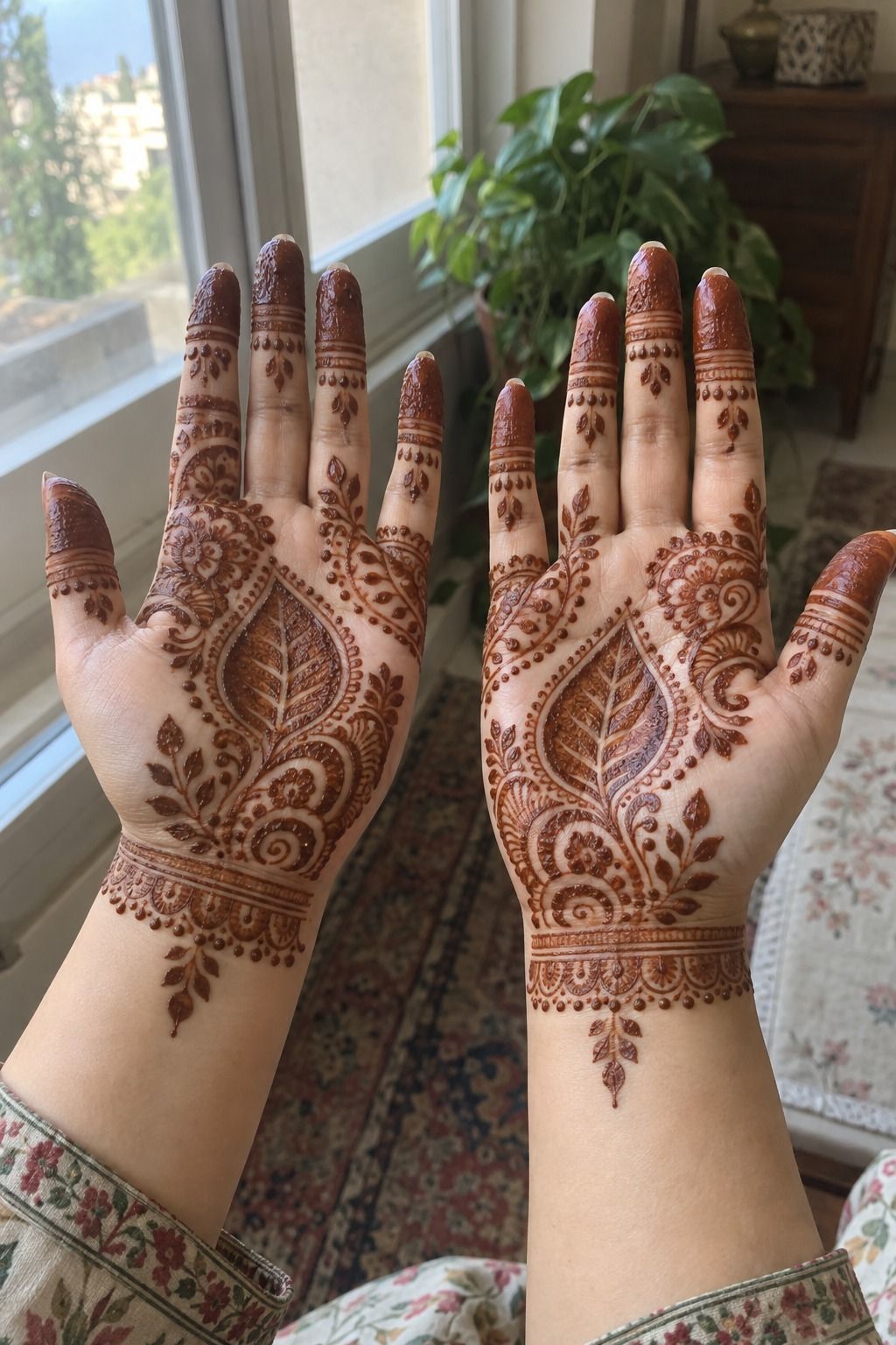 Let Fine-Line Leaves Flow Across the Front Hand