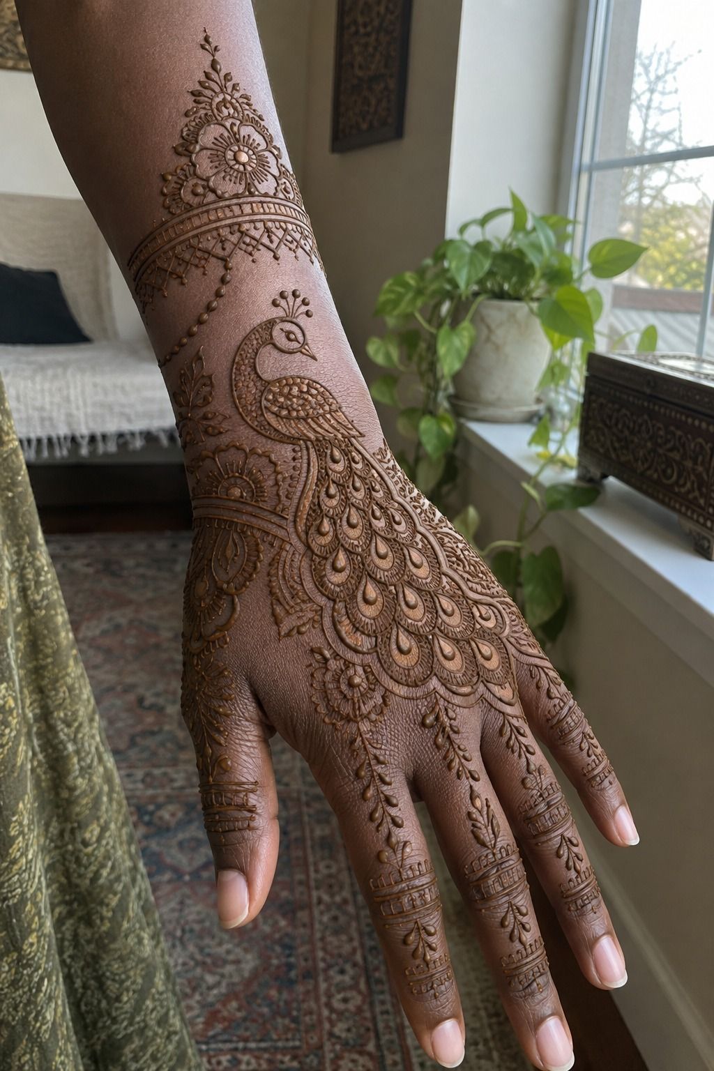 Latest Simple Peacock Mehndi Linework