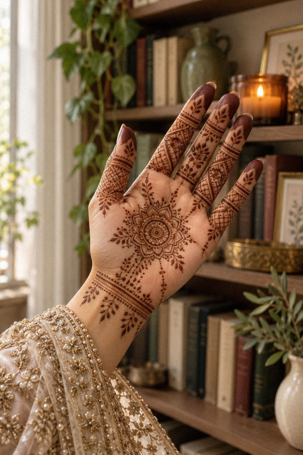 Latest Geometric Bridal Mehndi for Front Hand