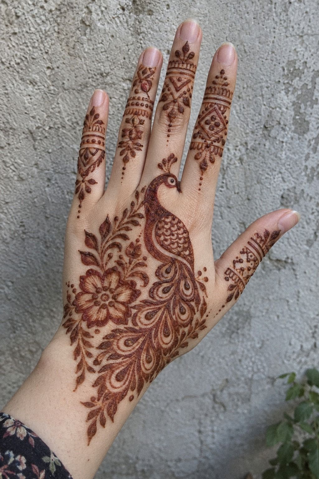 Negative Space Peacock Mehndi on Palm