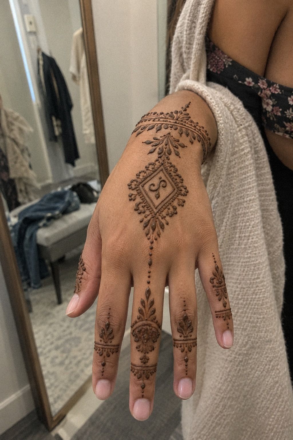 Minimal Henna Initials On Fingers